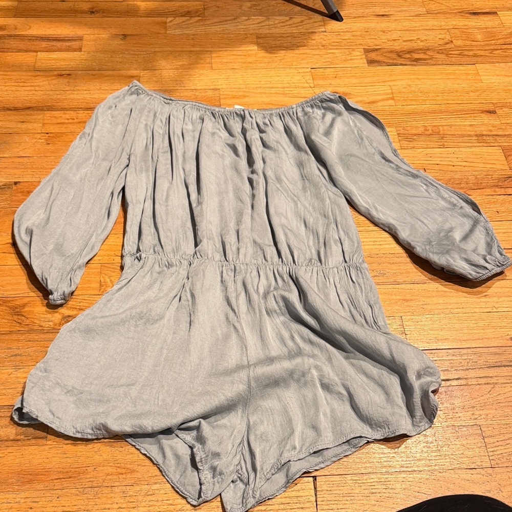 Light blue/grey off the shoulder cutout sleeve romper